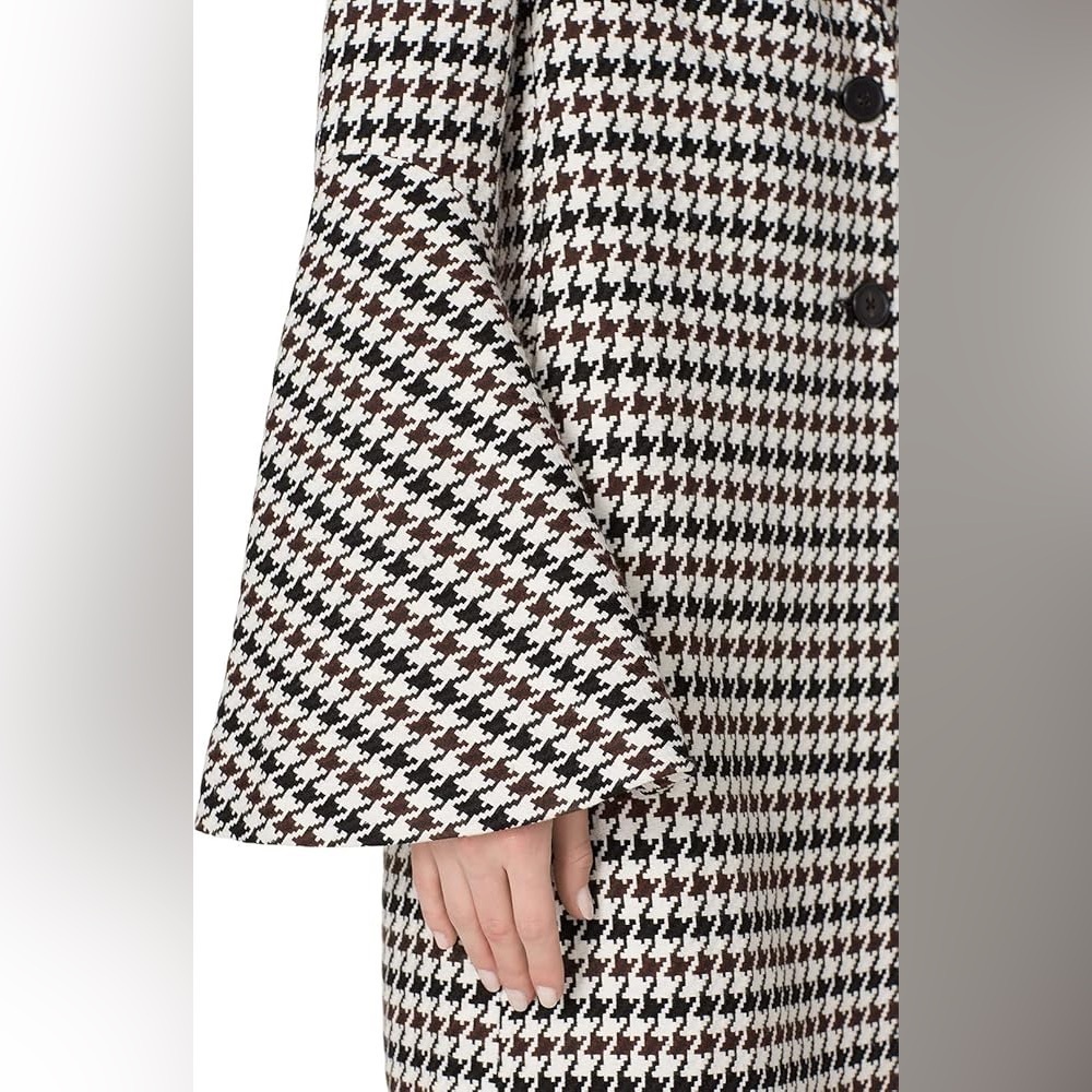 Derek Lam Houndstooth Brown Bell Sleeve Coat sz 48 / 12 - Picture 3 of 11